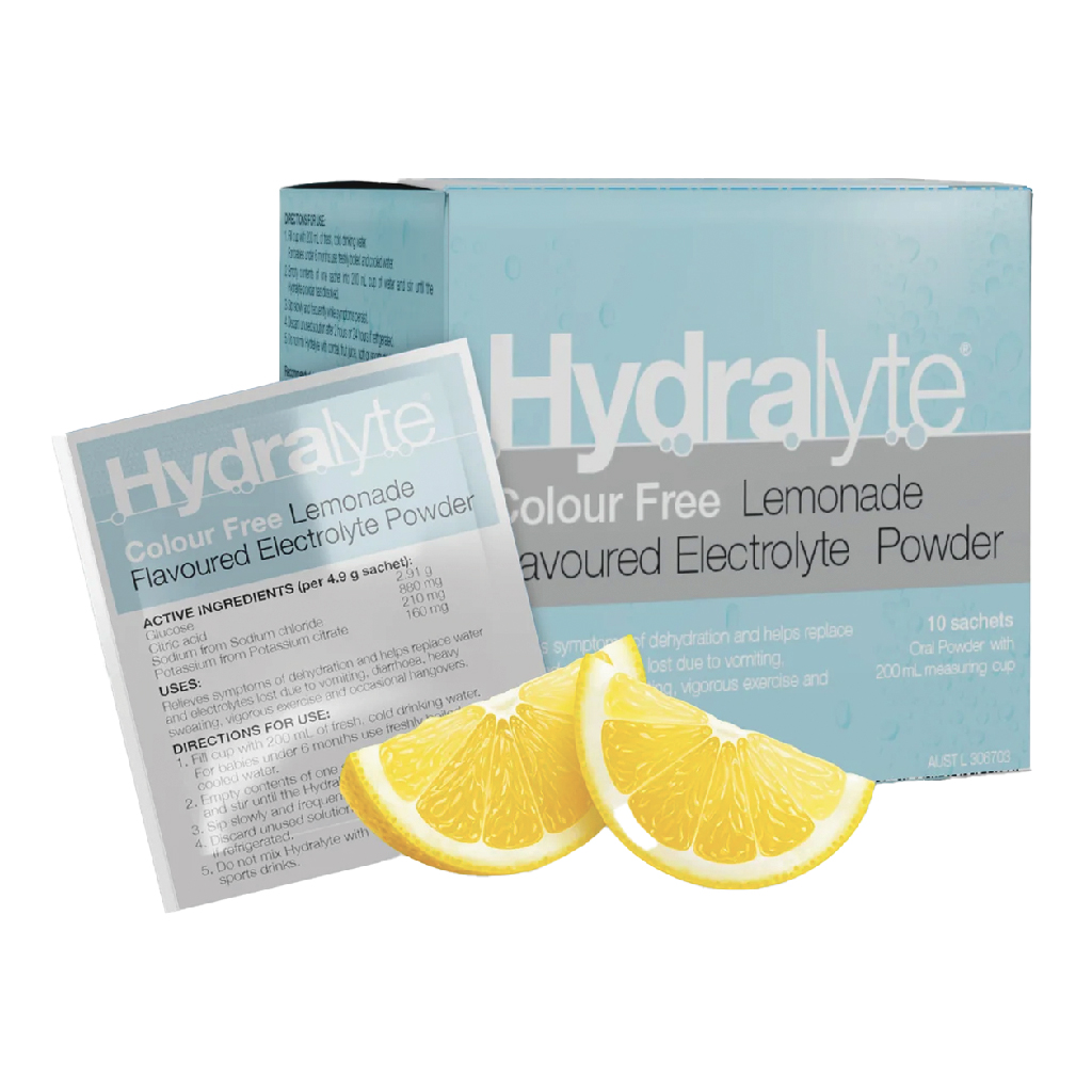 Hydralyte, Electrolyte Sachets Lemonade Flavor, Oral rehydration solution for hydration, 10 sachets