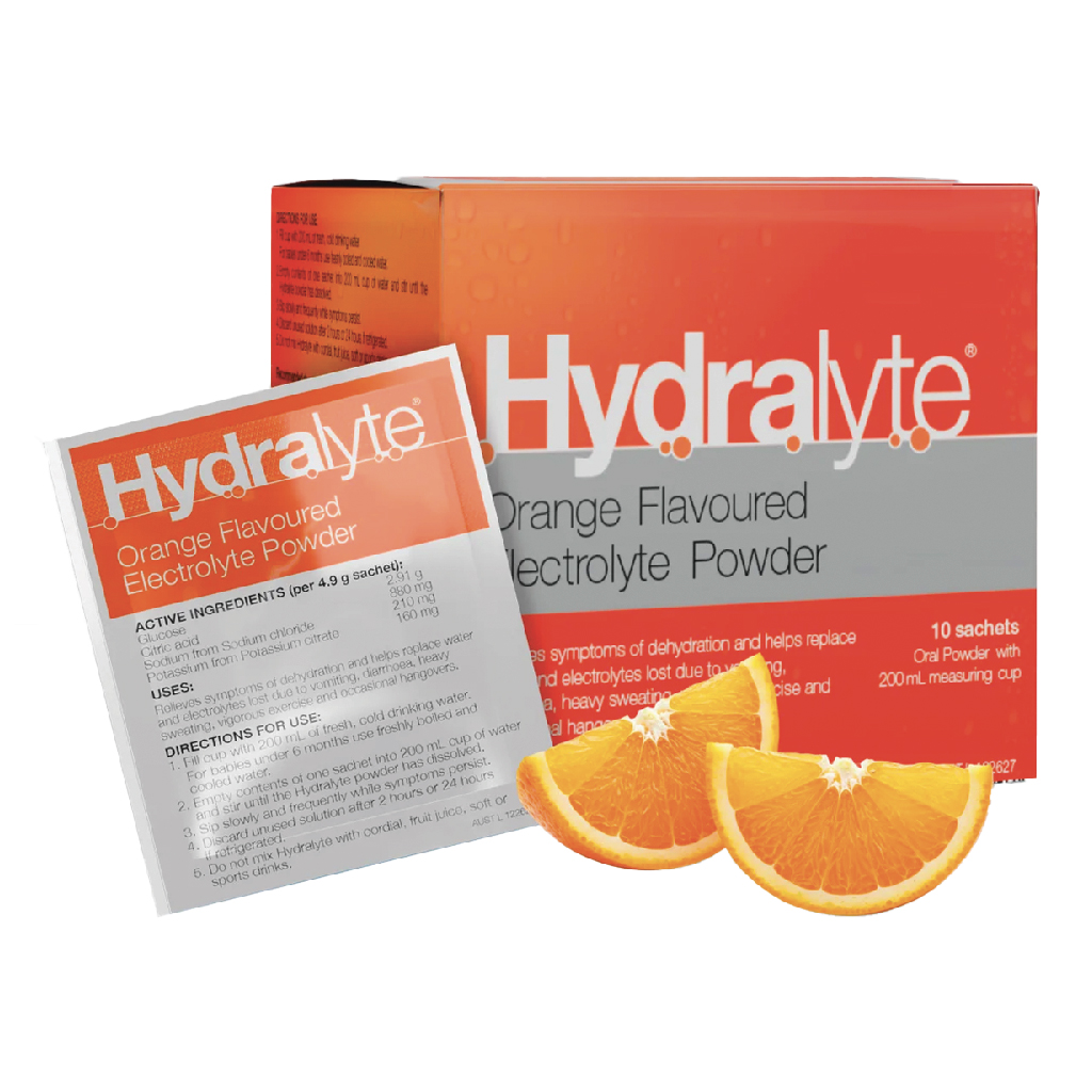 Hydralyte, Orange Oral Rehydration Powder, Electrolyte replacement for dehydration, Orange flavor