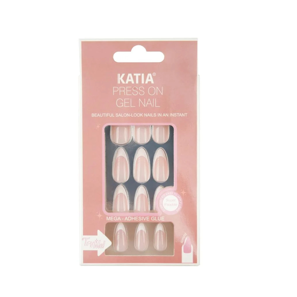 Katia, Almond French Nails 105, Elegant almond-shaped French style artificial nails