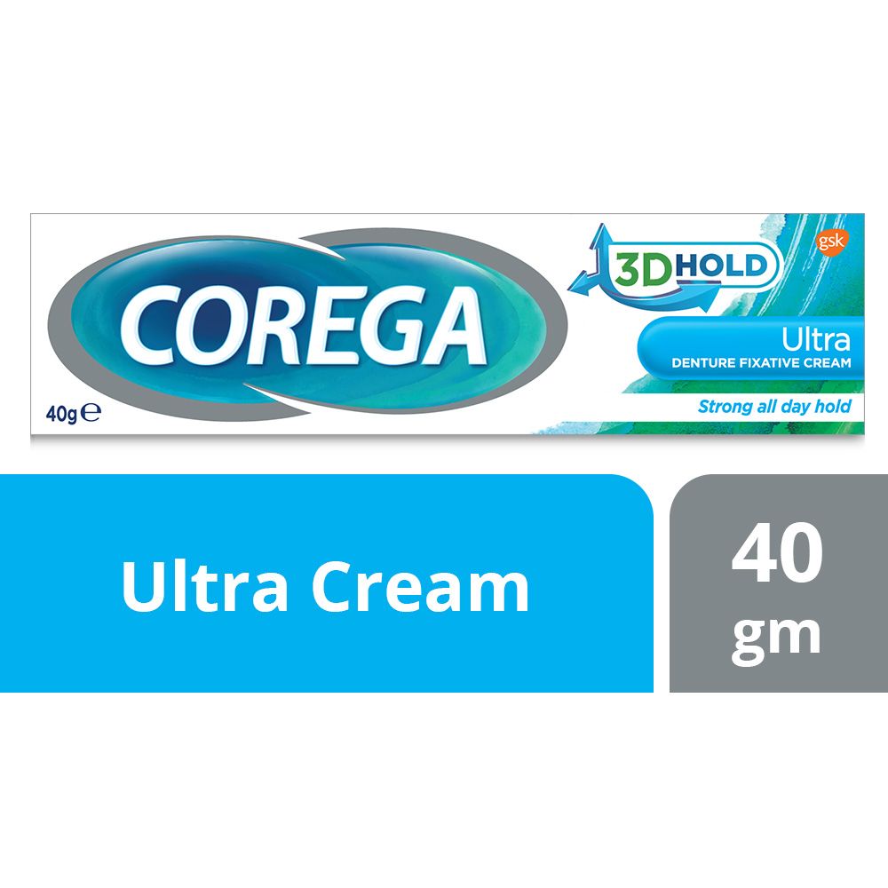 Corega, Ultra cream adhesive, Strong hold denture adhesive cream, 40 g