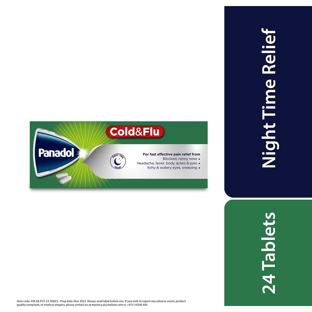 Panadol, Cold & Flu Night Capsules, Nighttime cold and flu relief capsules, 24 capsules