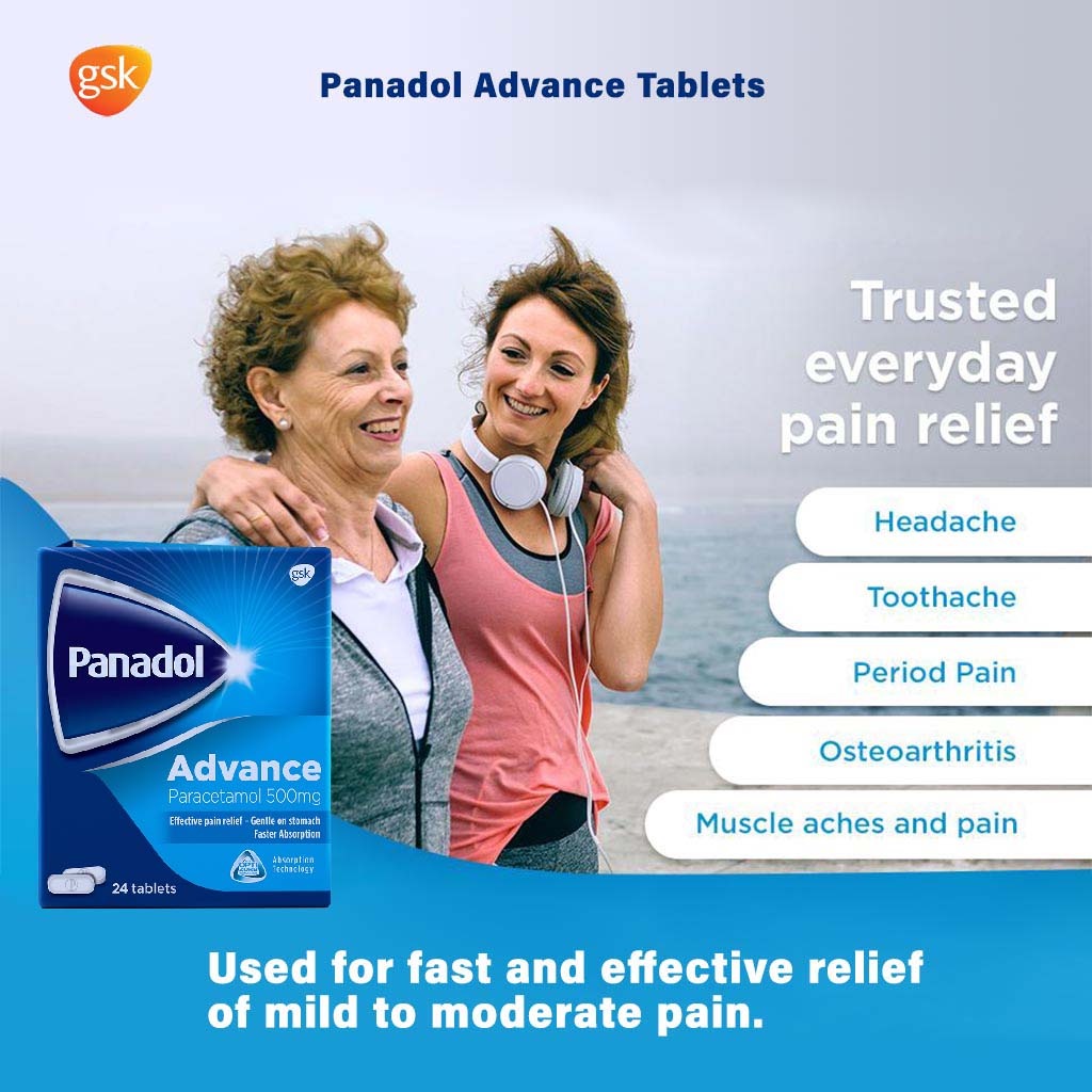 Panadol, Advance Tablets, Fast-acting pain relief tablets, 24 tablets