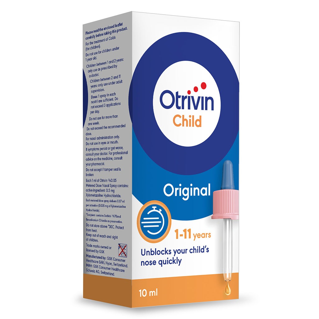 Otrivin, 0.05% Nasal Drops for Kids, Nasal decongestant drops for children, 10ml