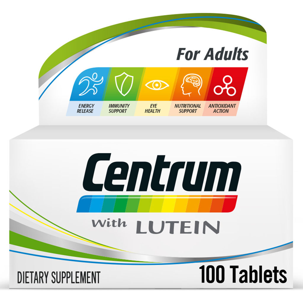 Centrum, With Lutein Daily Multivitamin, Multivitamin tablets supporting eye health and daily nutrition, 100 tablets