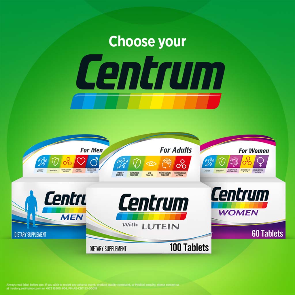 Centrum, With Lutein Daily Multivitamin, Multivitamin tablets supporting eye health and daily nutrition, 100 tablets