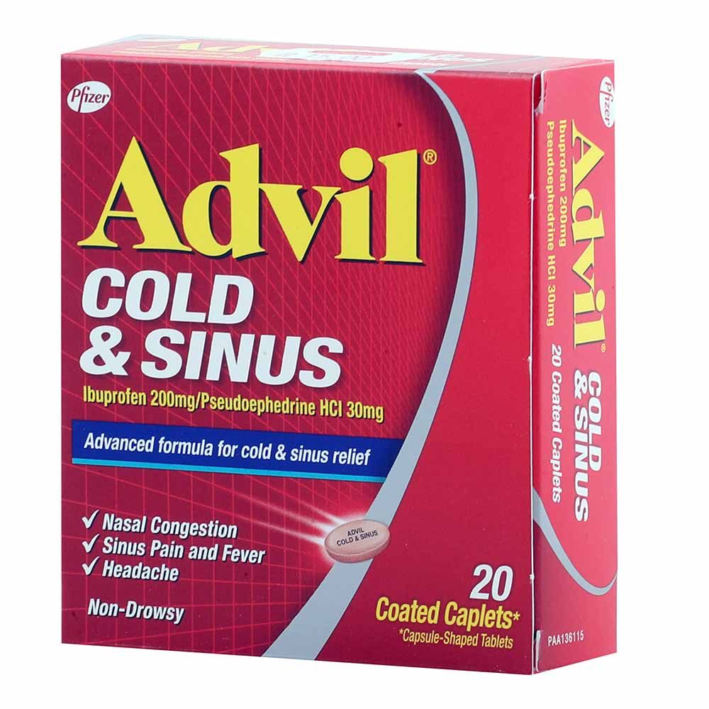 Advil, Cold & Sinus Caplets, Fast-acting cold and sinus symptom relief caplets, 20 caplets