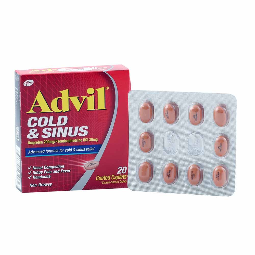 Advil, Cold & Sinus Caplets, Fast-acting cold and sinus symptom relief caplets, 20 caplets