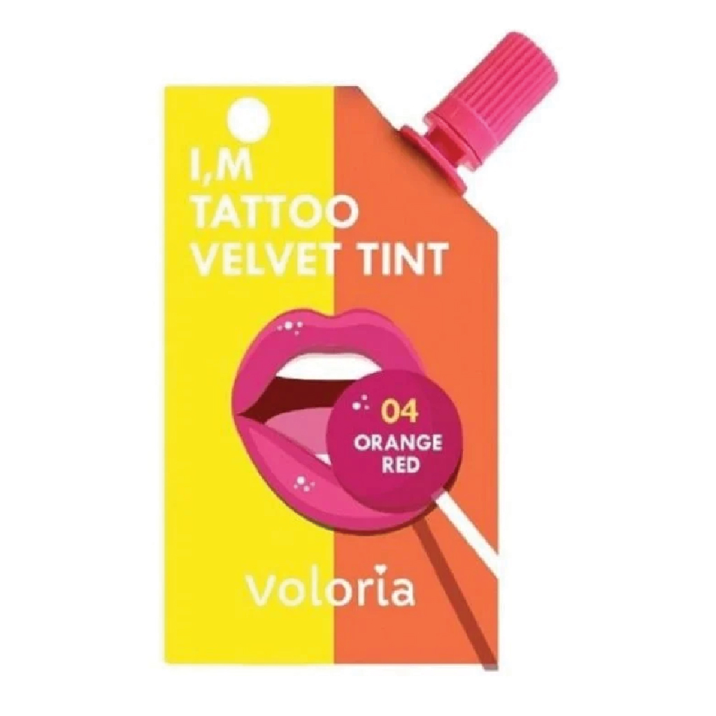 Voloria, IM Tattoo Velvet Tint 4 Orange Red, Smooth velvet tint lip color, 5ml