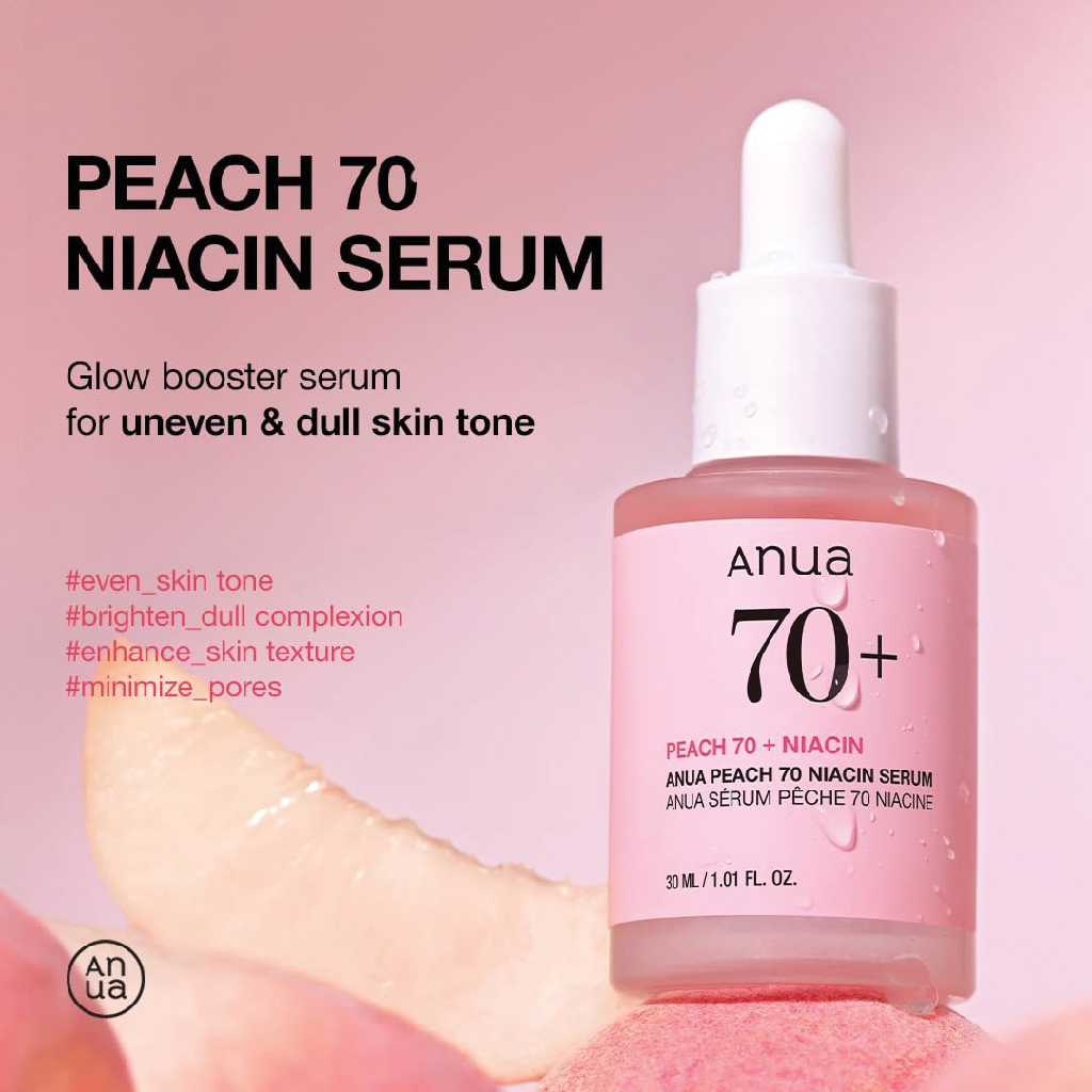 Anua, Niacinamide 70% Peach Serum, High concentration niacinamide serum with peach extract, 30ml