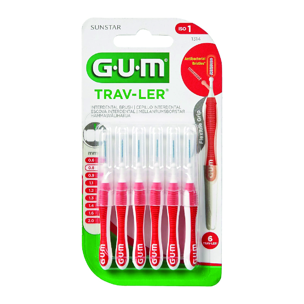 Sunstar GUM, Travler Interdental Brush 0.8mm, Medium interdental brush for plaque removal