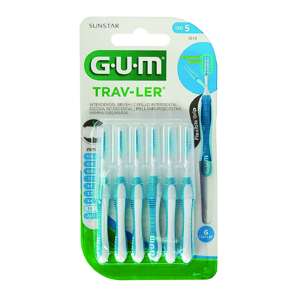 GUM, Travler Interdental Brush 1.6mm, Dental brush for cleaning between teeth, Sunstar GUM 1614G