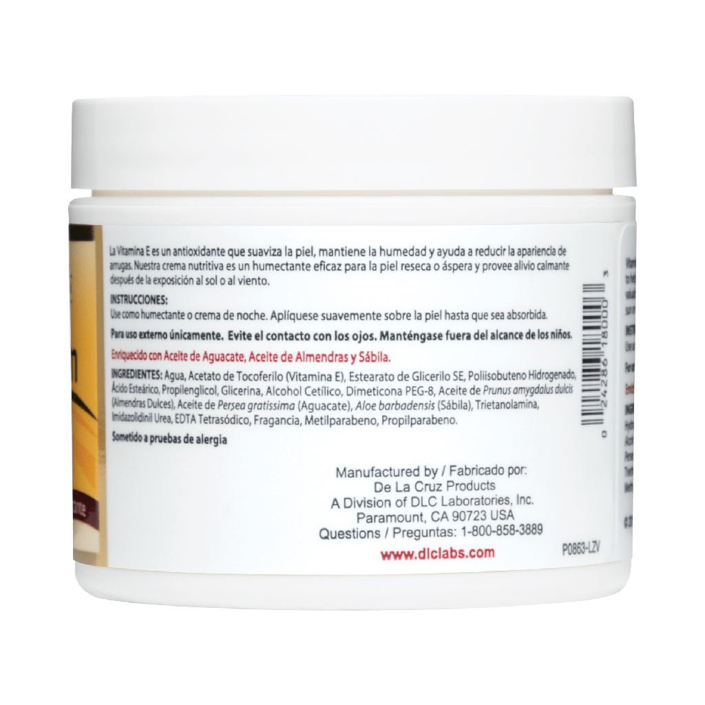De La Cruz, Vitamin E Cream Moisturizer, Hydrating vitamin E cream for skin, 114g