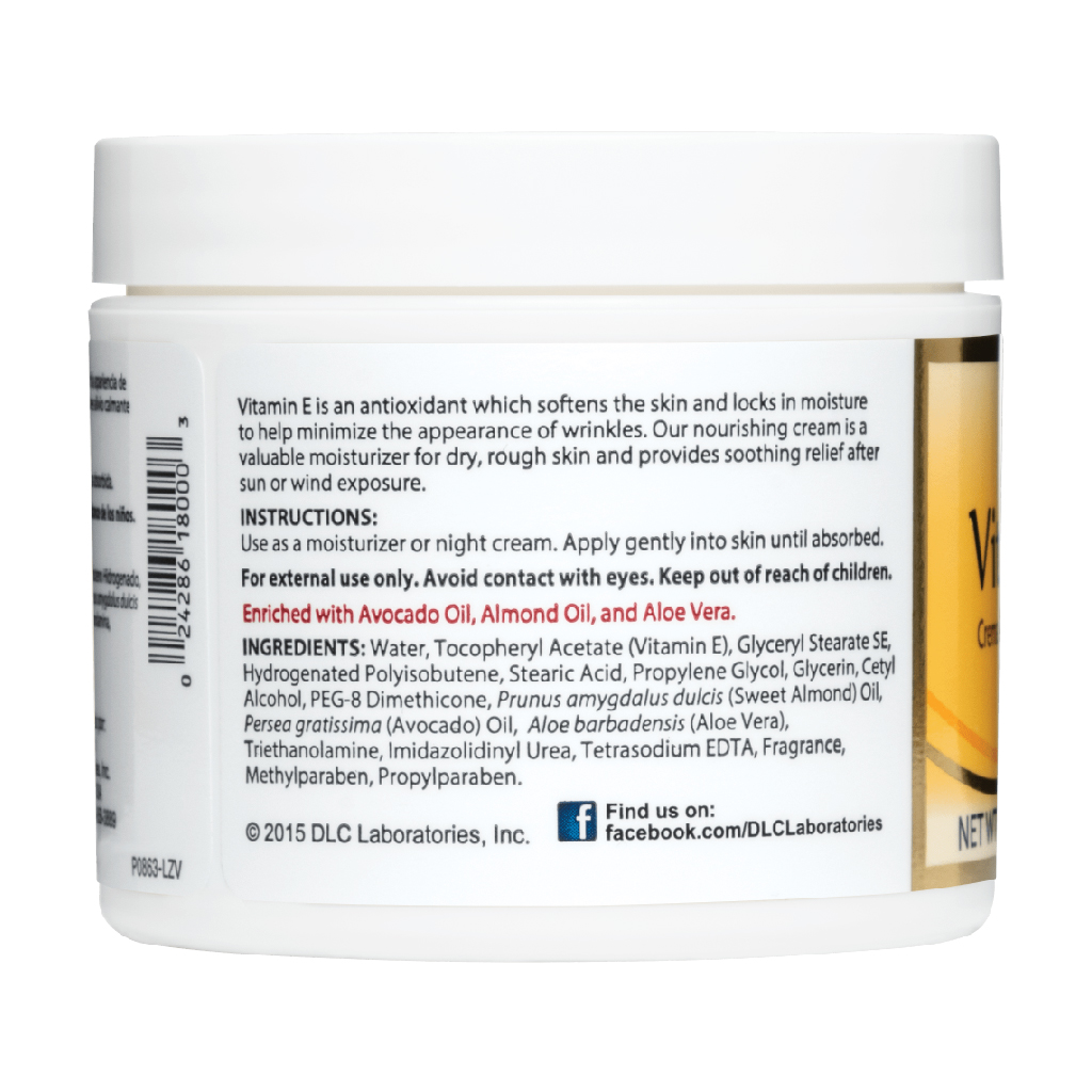 De La Cruz, Vitamin E Cream Moisturizer, Hydrating vitamin E cream for skin, 114g