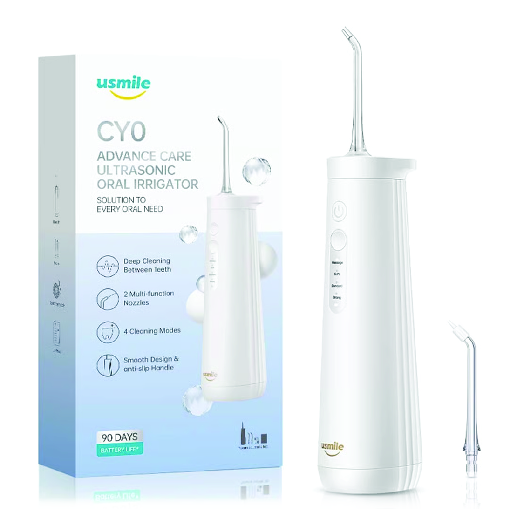 USmile, Advance Care Ultrasonic Oral Irrigator CY0, Ultrasonic water flosser for oral hygiene, White