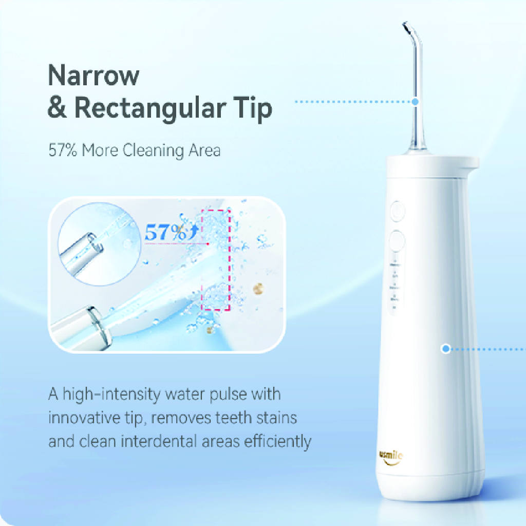 USmile, Advance Care Ultrasonic Oral Irrigator CY0, Ultrasonic water flosser for oral hygiene, White
