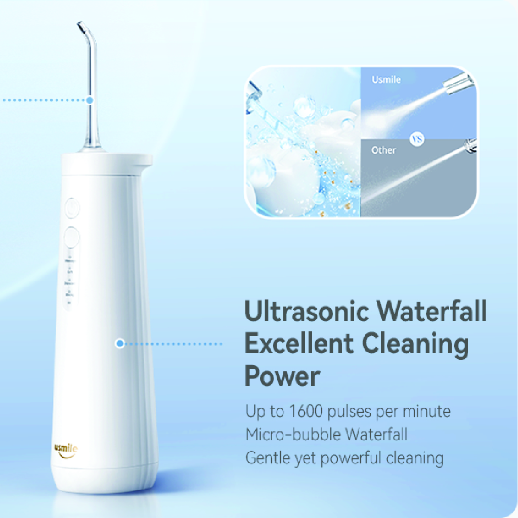 USmile, Advance Care Ultrasonic Oral Irrigator CY0, Ultrasonic water flosser for oral hygiene, White