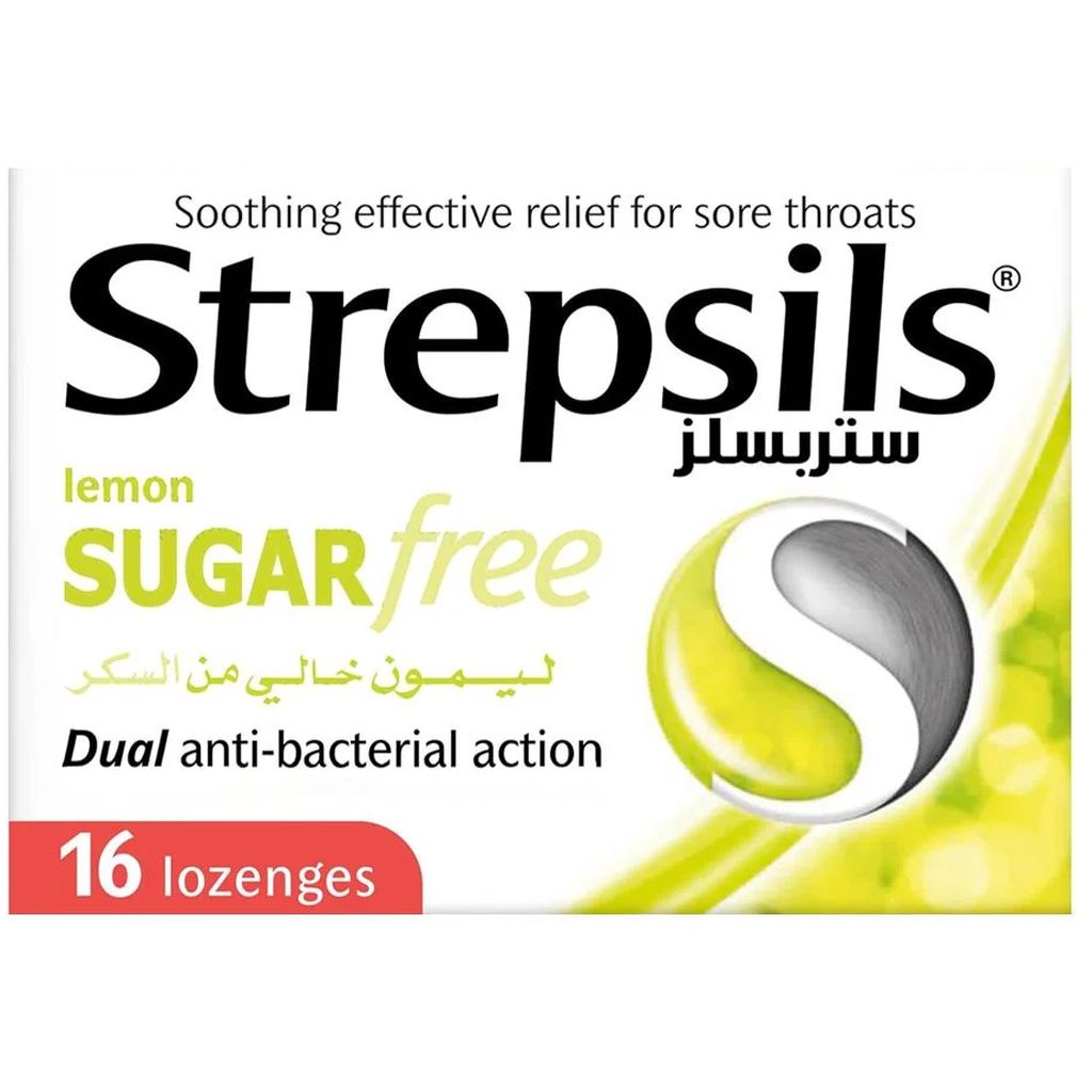 Strepsils, Lemon Sugar Free Lozenges, Soothing lemon flavored sugar-free throat lozenges, 16 lozenges