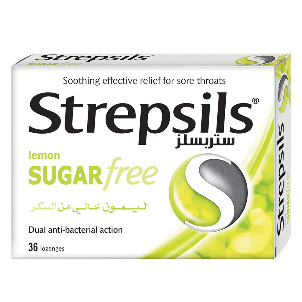 Strepsils, Lemon Sugar Free Lozenges, Soothing lemon flavored sugar-free throat lozenges, 36 lozenges