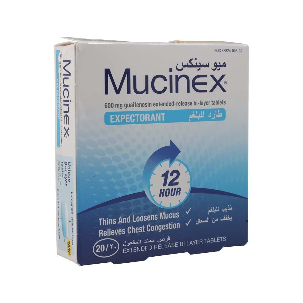 Mucinex, 600mg Tablets, Expectorant tablets for chest congestion relief, 20 tablets