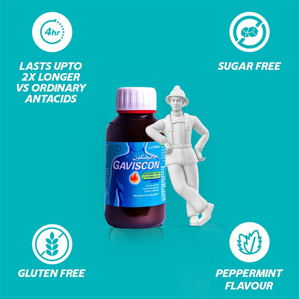 Gaviscon, Liquid for Indigestion and Heartburn Peppermint Flavour, Fast relief of acid reflux and heartburn, 200 ml