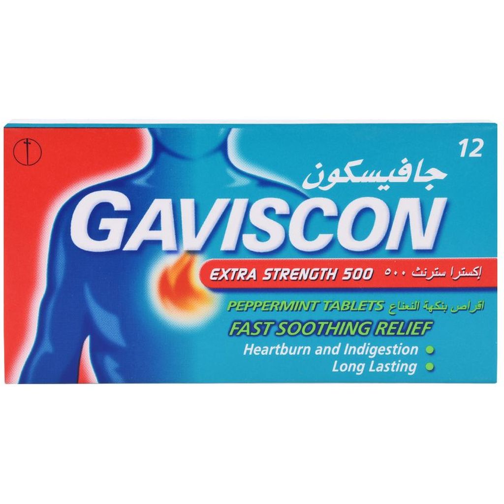 Gaviscon, Extra Strength Chewable Tablets, Heartburn relief tablets, 500 mg