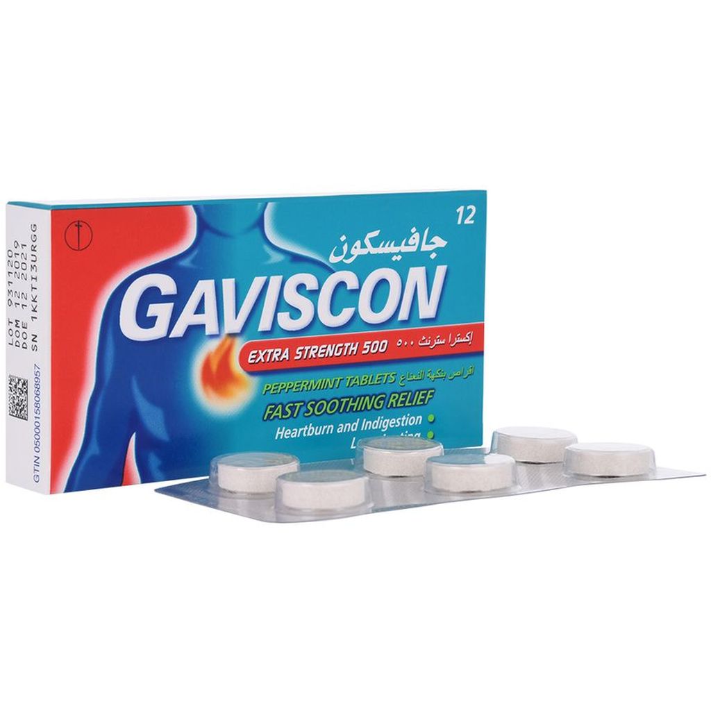 Gaviscon, Extra Strength Chewable Tablets, Heartburn relief tablets, 500 mg