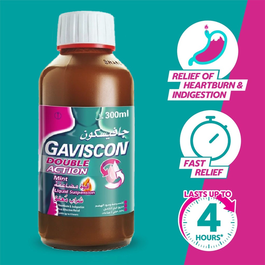Gaviscon Double Action Liquid For Indigestion And Heartburn Mint Flavour 300ml