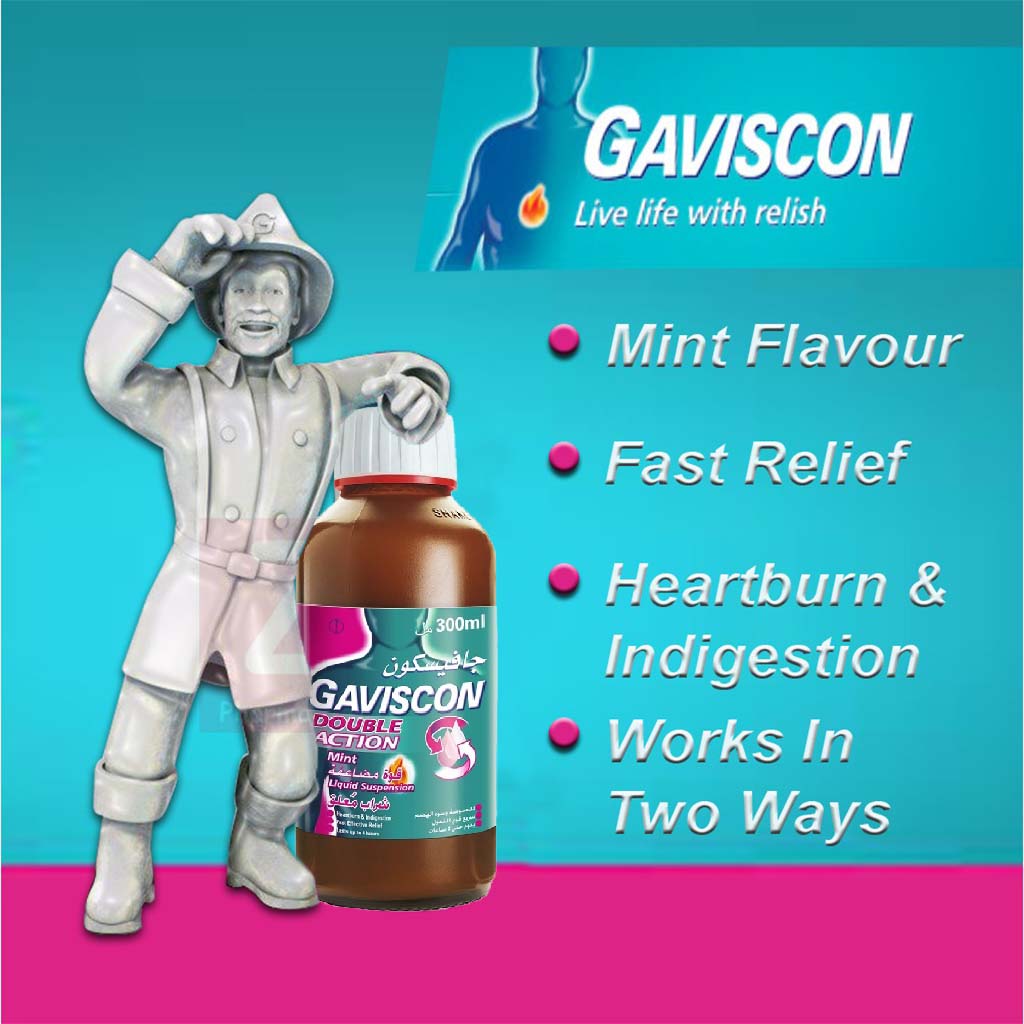 Gaviscon Double Action Liquid For Indigestion And Heartburn Mint Flavour 300ml