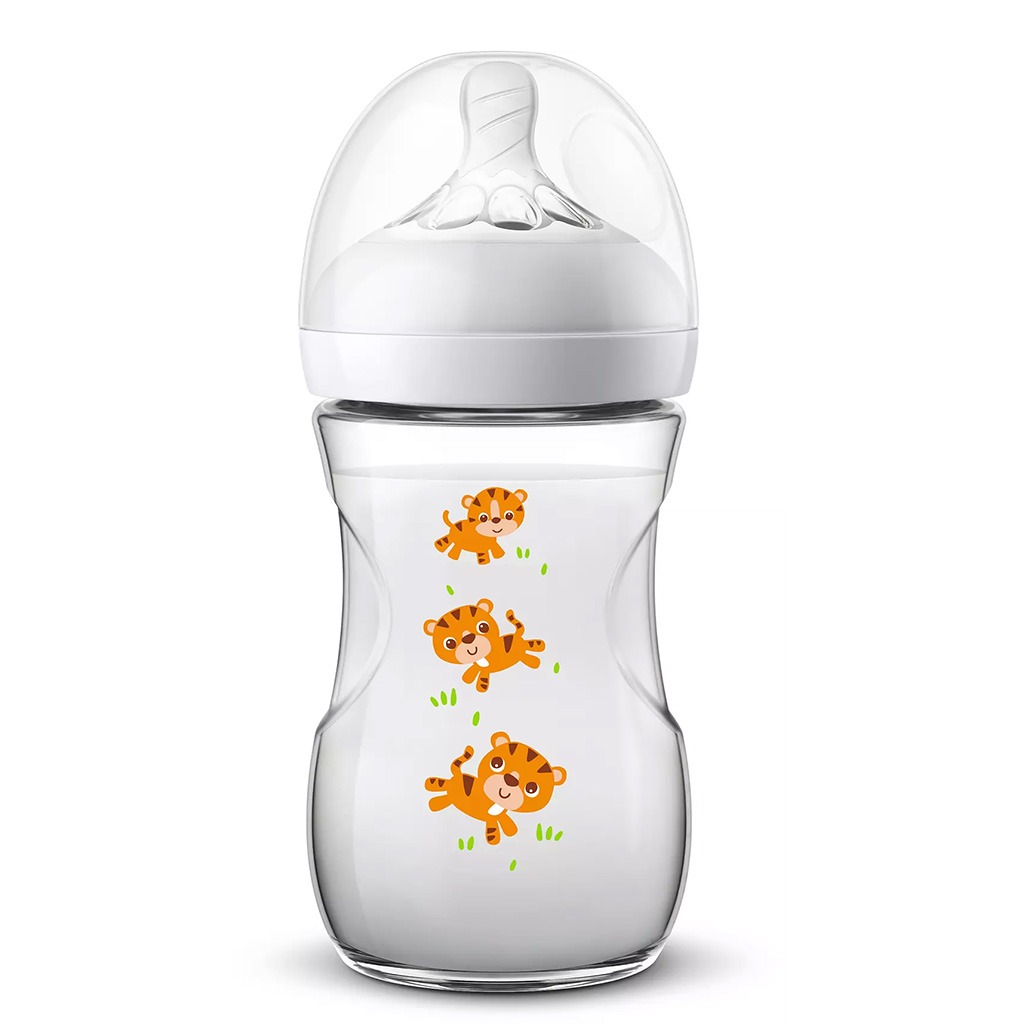 Philips Avent, Natural 2.0 bottle tiger design, Anti-colic feeding bottle with tiger print, 260 ml
