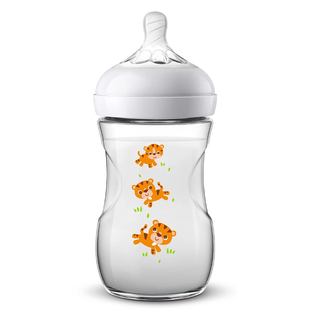 Philips Avent, Natural 2.0 bottle tiger design, Anti-colic feeding bottle with tiger print, 260 ml