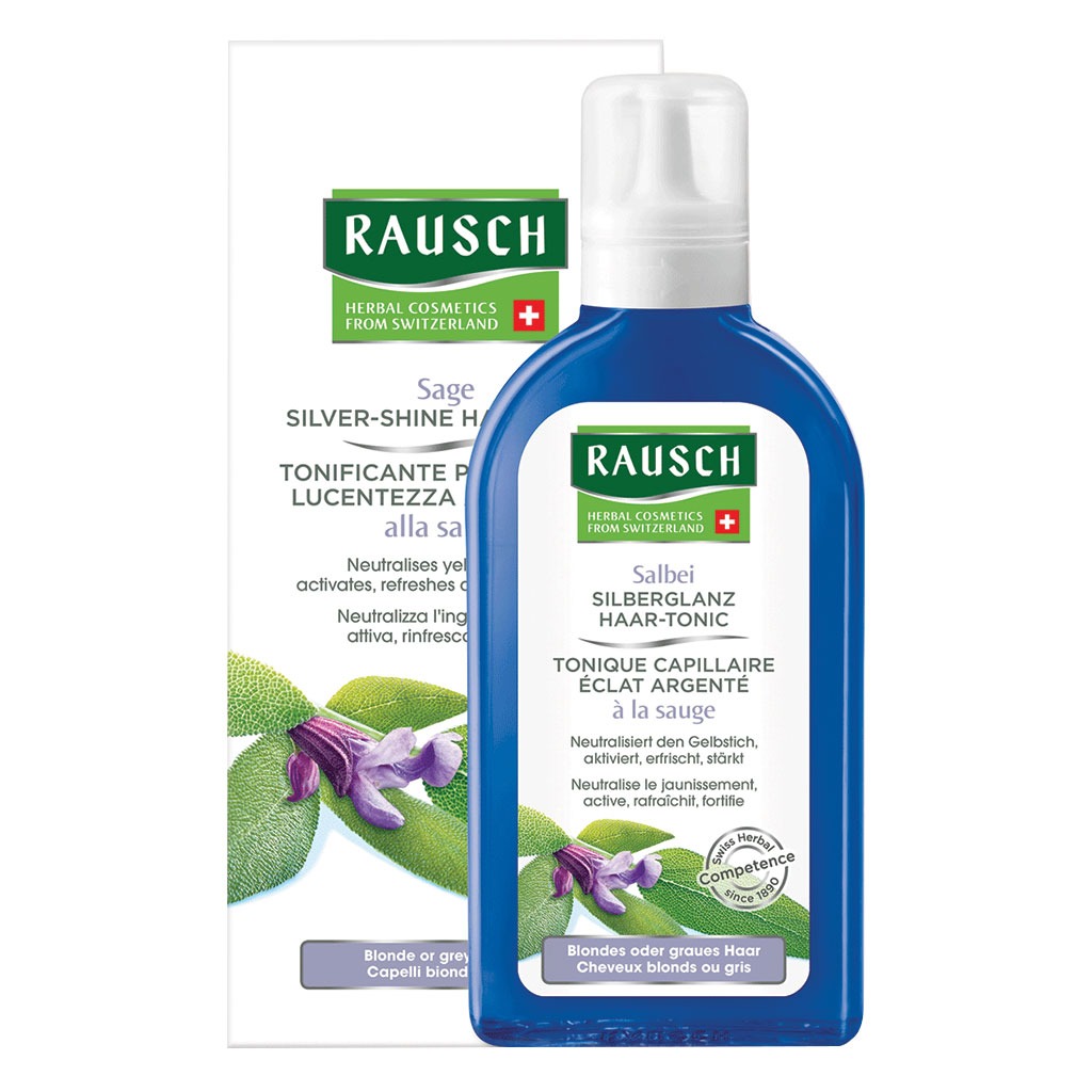 Rausch, Swiss Sage Silver Shine Hair Tonic for Blonde or Grey Hair, Hair tonic enhancing shine for blonde or grey hair, 200ml