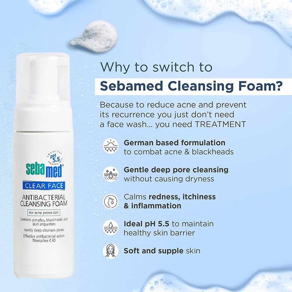 Sebamed, Clear Face Antibacterial Cleansing Foam, Facial cleansing foam for acne-prone skin, 150ml