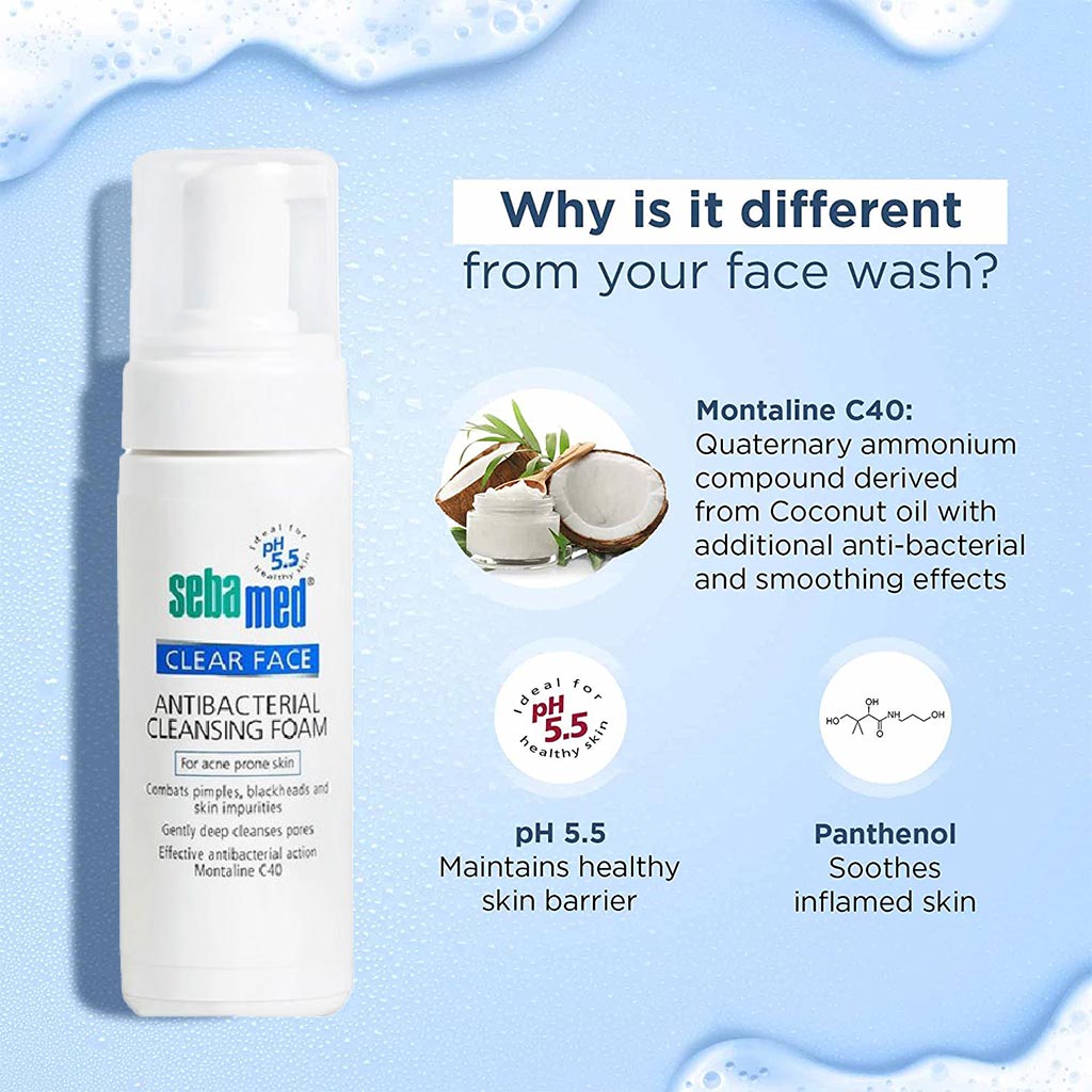 Sebamed, Clear Face Antibacterial Cleansing Foam, Facial cleansing foam for acne-prone skin, 150ml