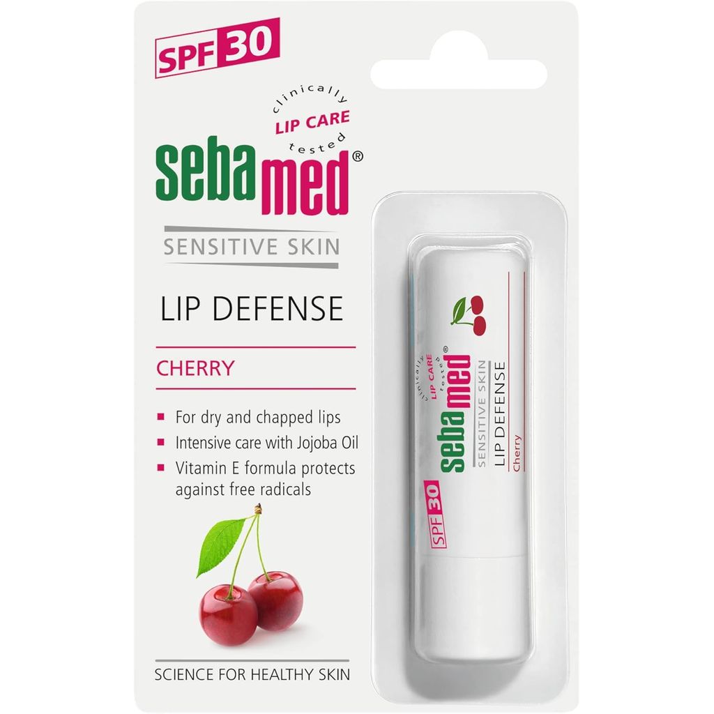 Sebamed, Lip Defense Lip Balm SPF 30 Cherry, Protective lip balm with cherry flavor and sun protection, 4.8g