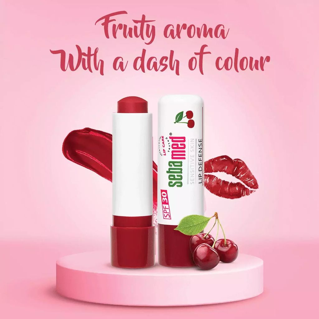 Sebamed, Lip Defense Lip Balm SPF 30 Cherry, Protective lip balm with cherry flavor and sun protection, 4.8g