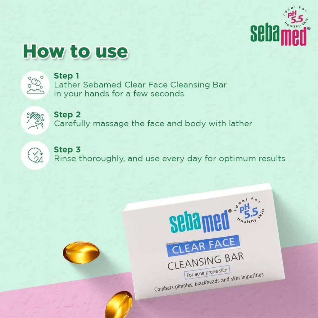 Sebamed, Clear Face Cleansing Bar, Soap-free cleansing bar for acne-prone skin, 100g