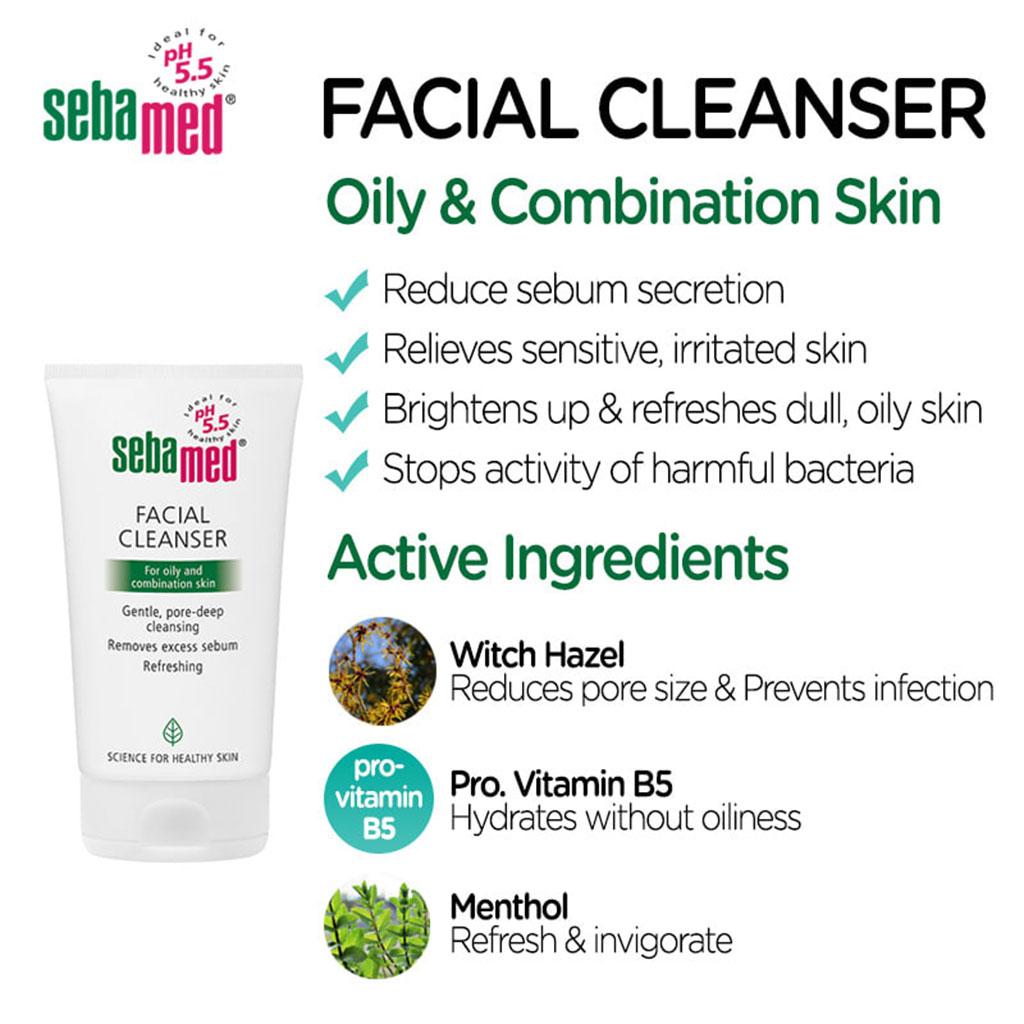 Sebamed, Facial Cleanser for Oily and Combination Skin, Gentle cleanser for oily and combination skin, 150ml