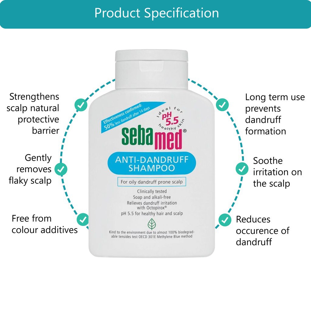 Sebamed, Antidandruff Shampoo, Gentle shampoo for dandruff control, 200 ml