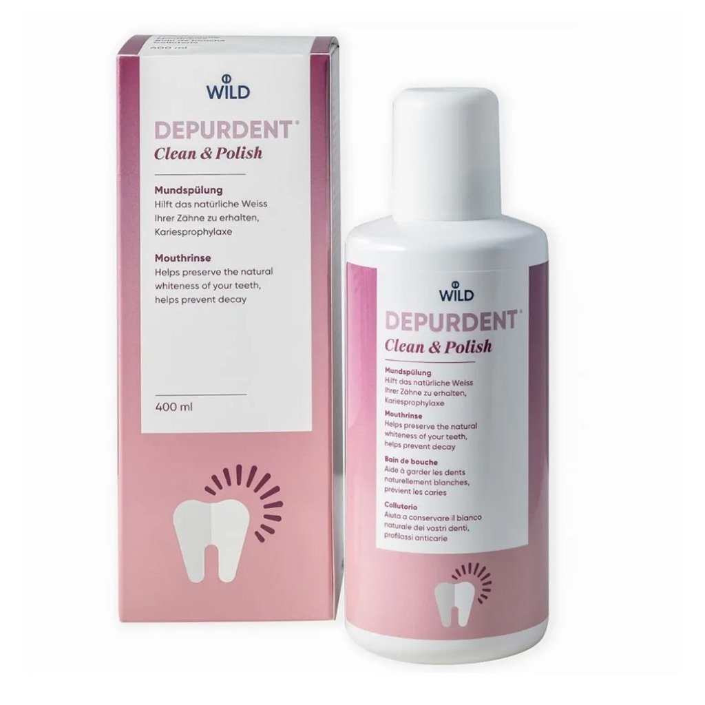 Depurdent, Clean & Polish Mouthrinse, Antibacterial mouthwash for fresh breath and clean teeth, 400 ml