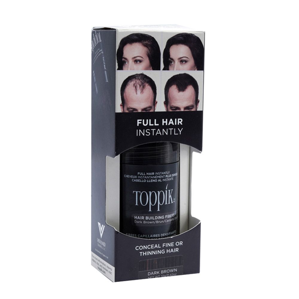 Toppik, Hair Building Fibers Dark Brown, Natural hair thickening fibers, 12 g