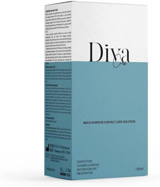 Diva Lenses, Solution with sodium, Multipurpose lens cleaning and disinfecting solution, 100ml