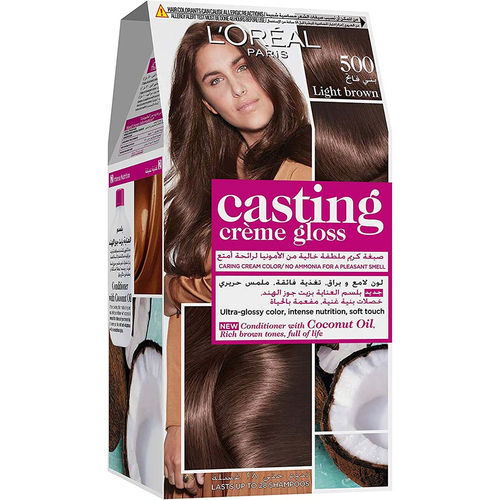 L’Oréal, Casting Crème Gloss Semi-Permanent Conditioning Hair Color, Ammonia-free semi-permanent hair color, 500 Light Brown Kit