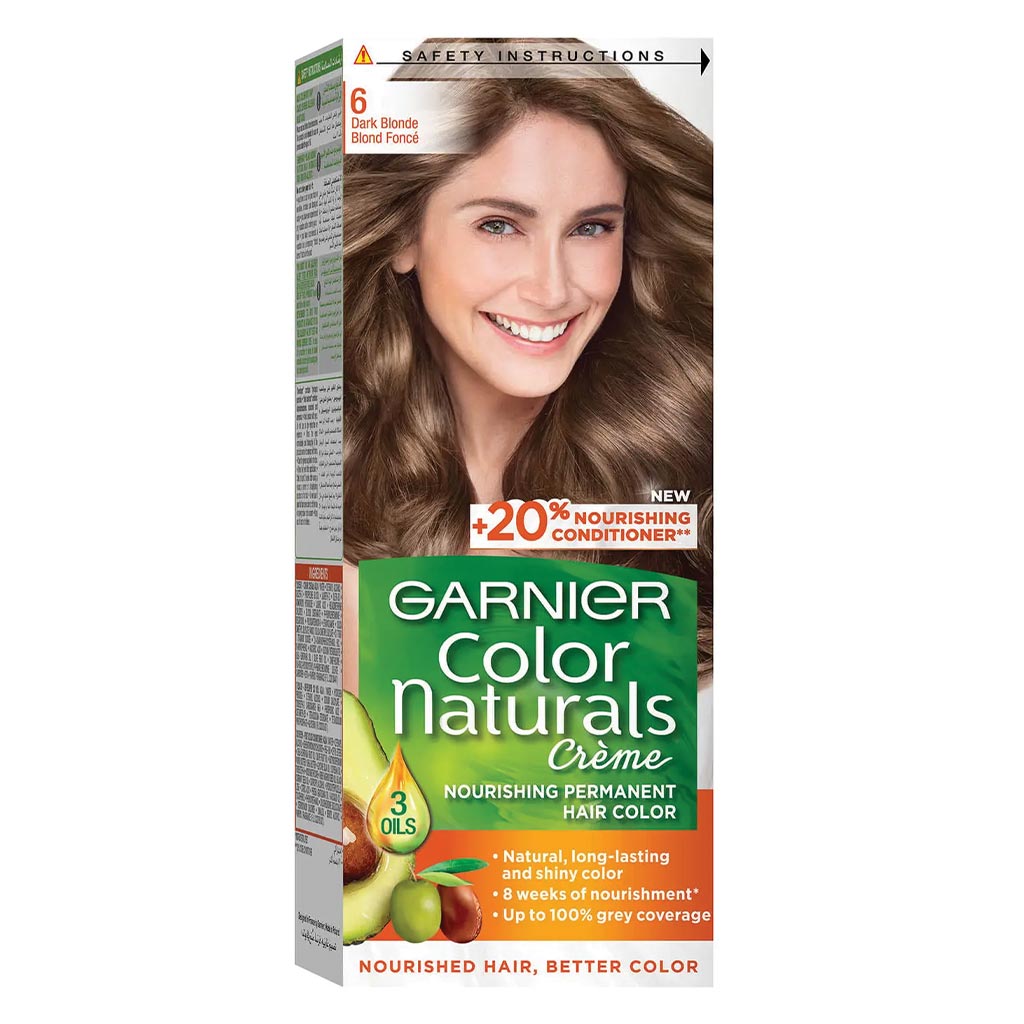 Garnier, Color Naturals Cream Hair Color 6 Dark Blonde Kit, Complete hair coloring kit with nourishing cream, 6 dark blonde