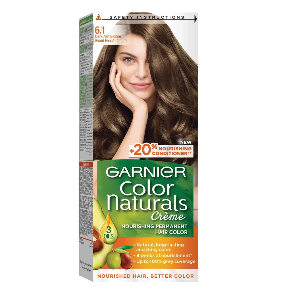Garnier, Color Naturals Cream Hair Color 61 Dark Ash Blonde Kit, Cream hair color with natural ingredients for rich color, kit