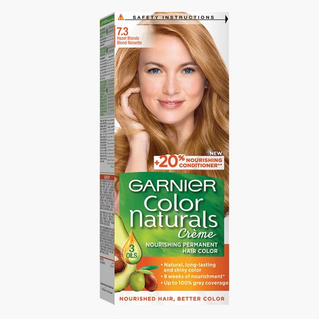 Garnier, Color Naturals Cream Hair Color 73 Hazel Blonde Kit, Long-lasting hair color with conditioning formula