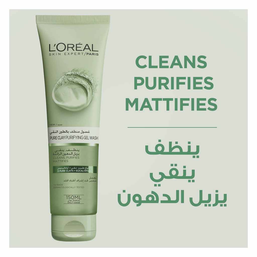 L’Oréal Paris, Pure Clay Eucalyptus Purifying Gel Wash, Deep cleansing and detoxifying face wash, 150 ml