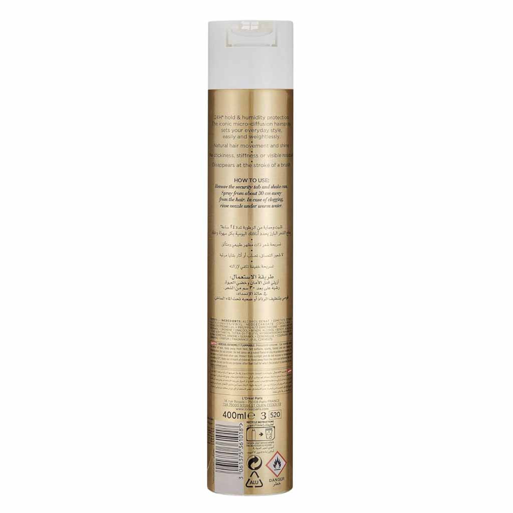 L’Oréal Paris, Elnett Satin Hairspray Normal Hold, Flexible hold hairspray with natural finish, 400 ml