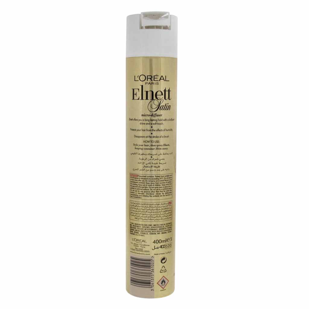L’Oréal Paris Elnet, Satin Hair Spray Super Hold, Strong hold hairspray with satin finish, 400ml