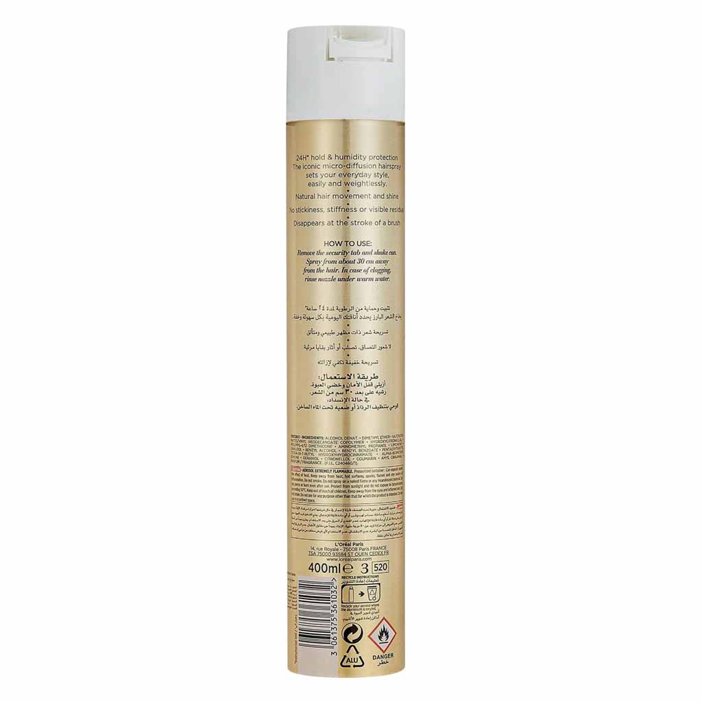 L’Oréal Paris, Elnett Satin Hair Spray Supreme Hold, Strong hold hairspray with smooth finish, 400 ml