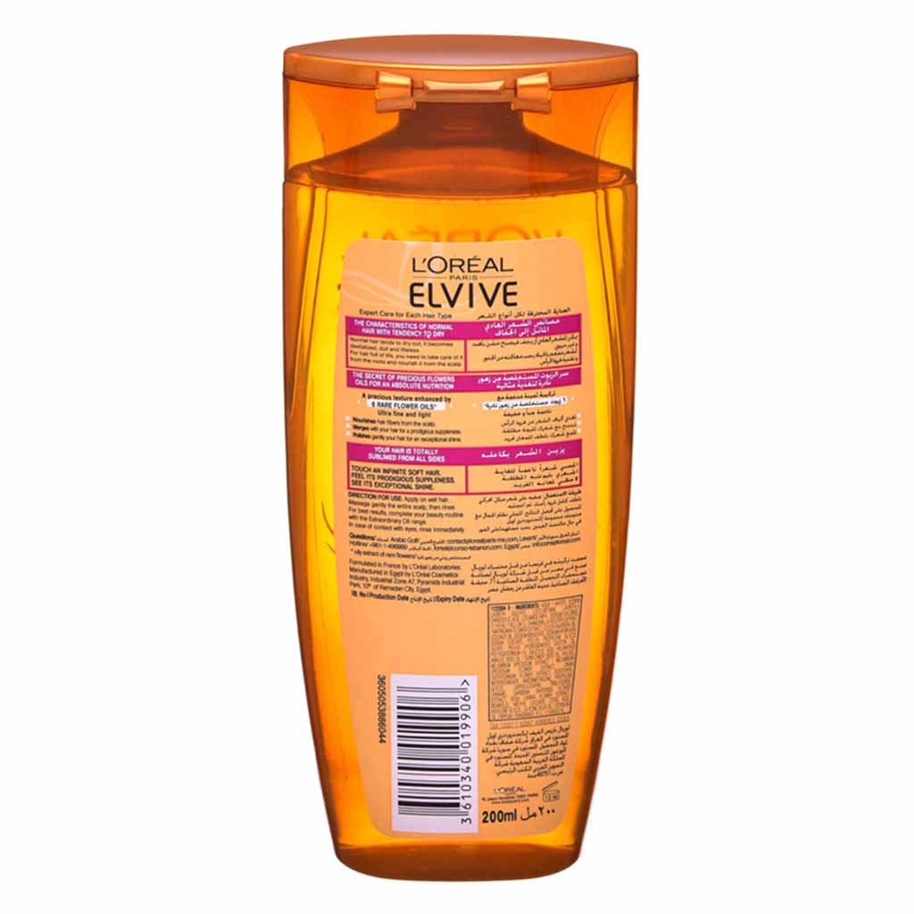L’Oréal Paris, Elvive Nourishing Oil Shampoo, Hydrating shampoo with nourishing oils for soft hair, 200 ml